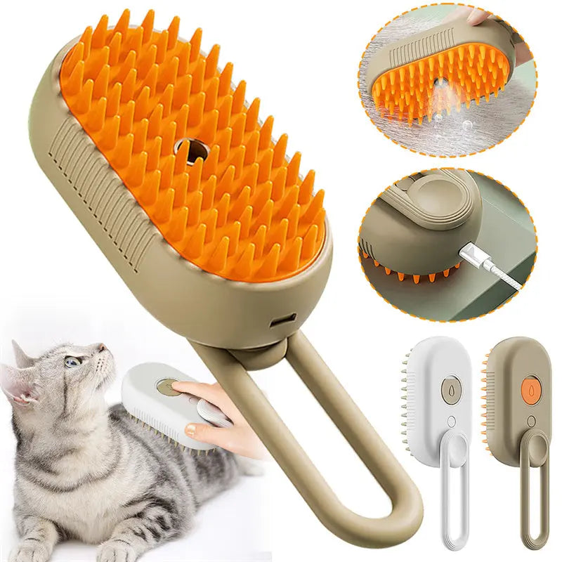 3-in-1 Steam Pet Brush – Electric Spray Grooming Comb Pawtivo