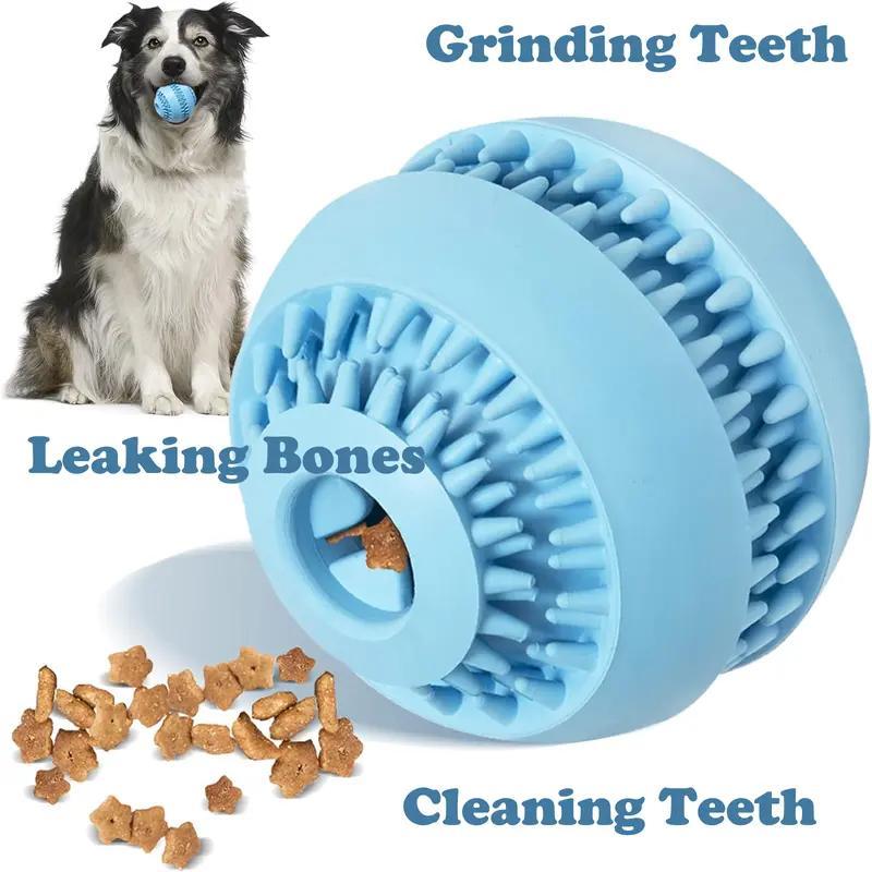Dog treat ball dispensing food during play
