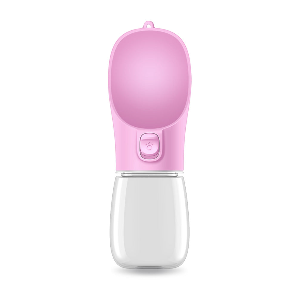 Pink pet water bottle on a white background