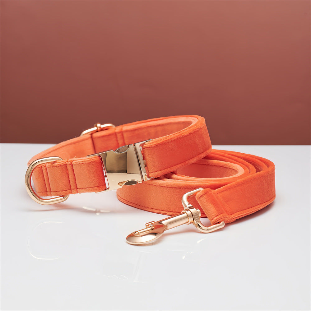 Multiple Colour Velvet Personalise Dog Collar Leash Set With Bow Pawtivo